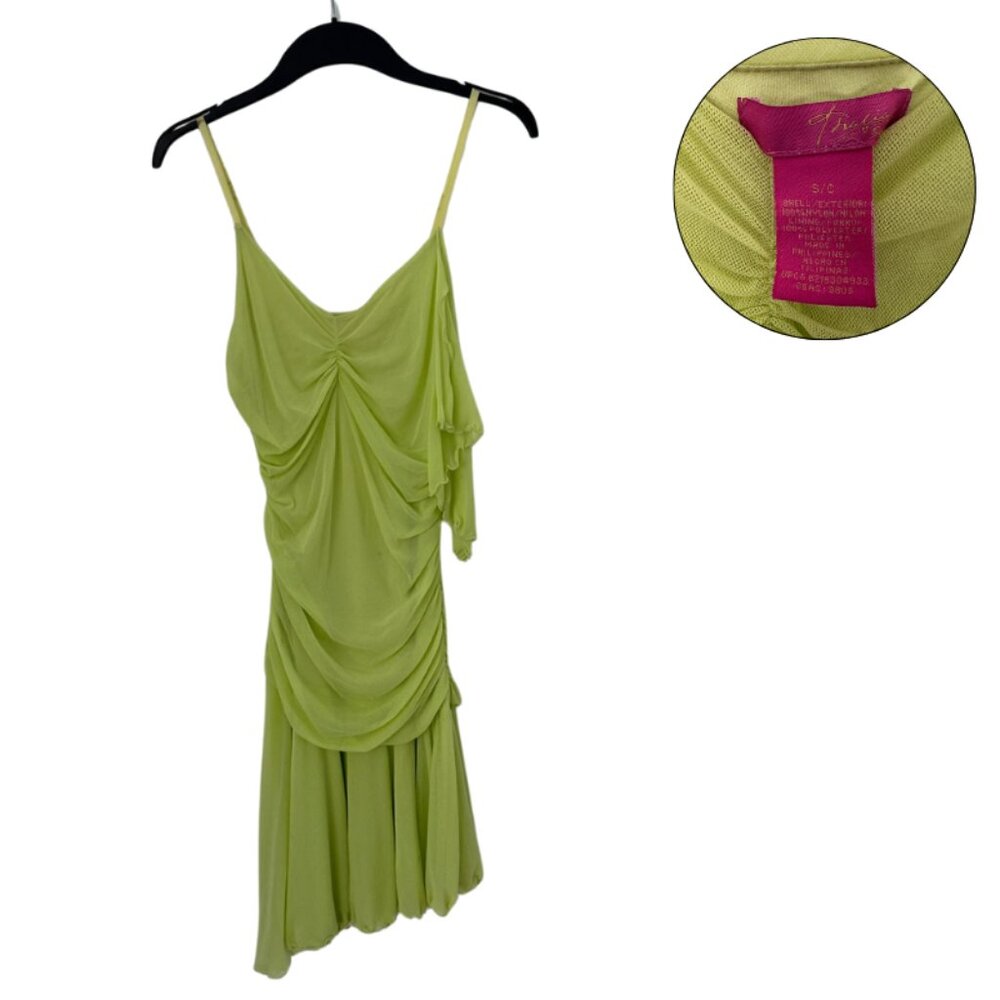 Lime Green Ruched Mesh Dress S Bodycon Party Club Dress